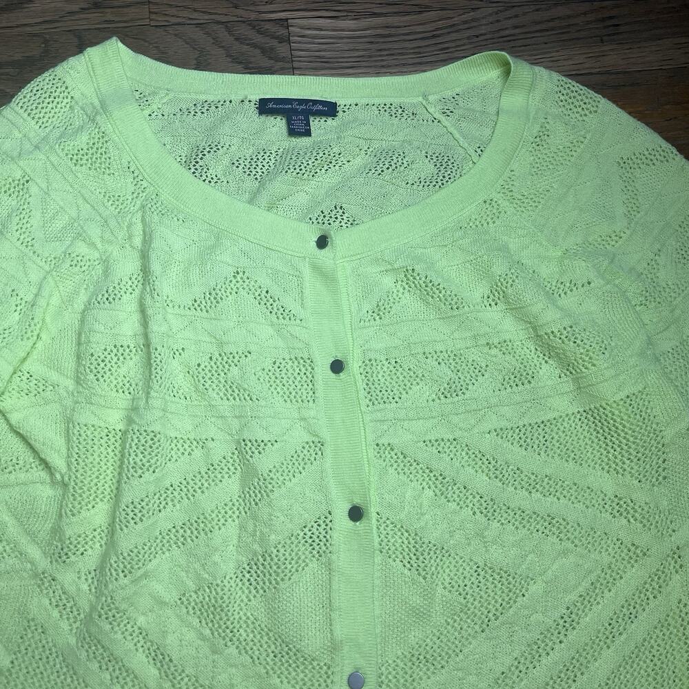 American Eagle XL Cardigan Sweater Neon Yellow Green Cotton Blend Lightweight - Picture 6 of 10